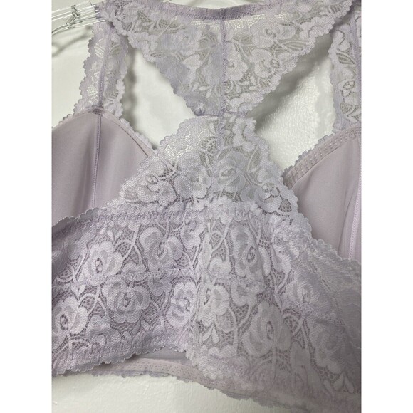 Tranquil & True Bralette Bra Womens Plus Size 1X Lilac Lace Floral Racerback - Picture 8 of 11